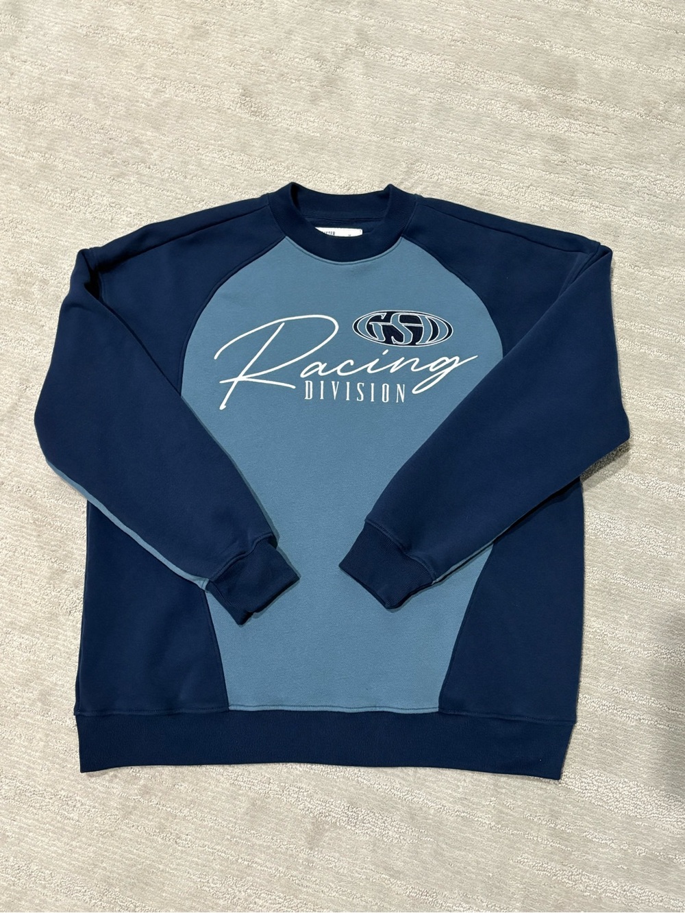 Hollister Baggy Racing Crewneck Sweatshirt M Blue Gorpcore Retro Moto Varsity